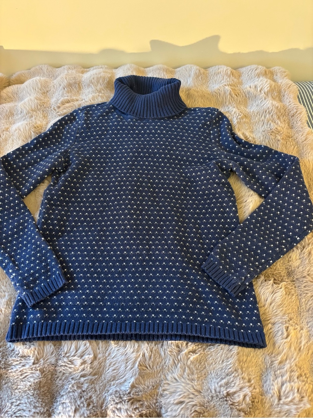 Karen Scott Vintage Style XS Navy Blue & White Patterned Turtleneck Sweater